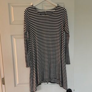 Black and White Striped Long Sleeve Dress